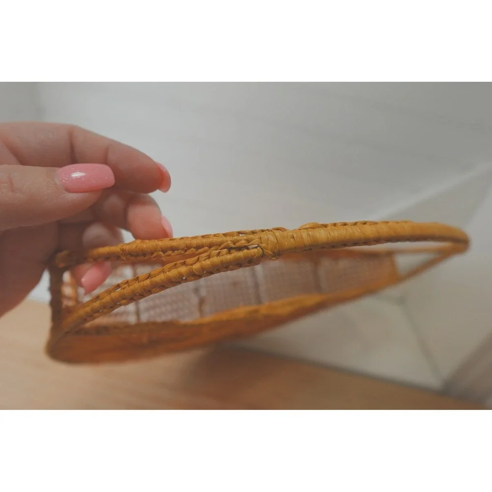 Boho Raffia Bag Woven Circle Clutch Purse Straw Wicker Accessory Top Handle Tote
